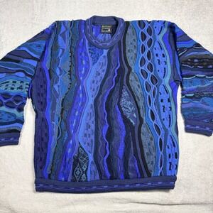 Coogi Sweater Mens Medium Blue 3D Knit Wool Crewneck Vintage Australia